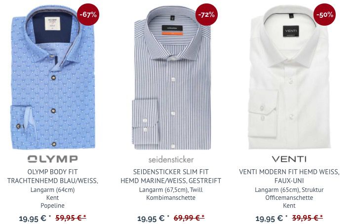 Hemden in Restgrößen für je 16,56€ im Lagerräumungsverkauf   keine VSK ab 30€