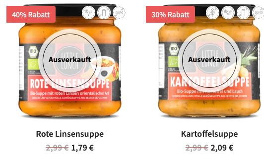 Little Lunch Season Start Sale bis  50%   z.B. Hühnerbrühe 1,75€ oder Little Italy Suppe 2,09€