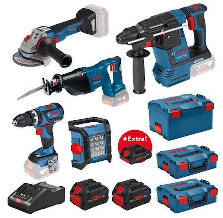 Bosch 18V Ak­ku Pro­fi Set mit 5 Geräten + 3x L Boxx für 775€ (statt 877€)