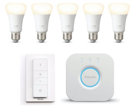 5er Set Philips Hue White E27 Lampen + Bridge + Dimmer für 99,95€ (statt 115€)