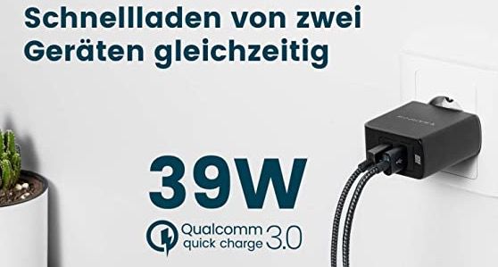 RAMPOW USB Ladegerät mit QC 3.0, 39W & 2x USB Ports für 9,49€ (statt 19€)   Prime