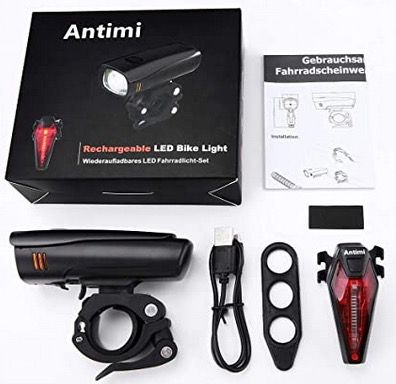 Antimi LED Fahrradlicht Set mit Rücklicht & Akku für 17,99€ (statt 36€)
