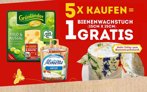 Kauf Produkte von Almette und/oder Grünländer   Erhalte ein Bienenwachstuch gratis