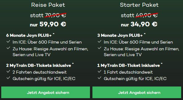 Endet heute: 2x Bahntickets für ICE, IC & EC inkl. 6 Monate Joyn PLUS+ für 59,90€ (statt 100€)