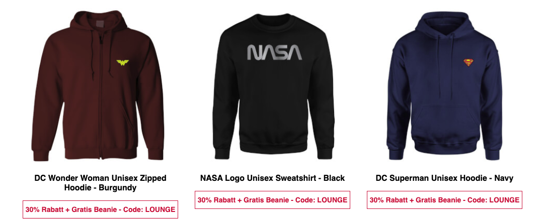 30% Rabatt auf NASA Kleidung (T Shirts & Hoodies)   z.B. Sweatshirt für 18,89€