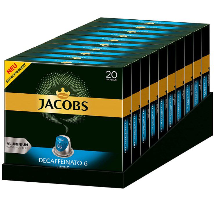JACOBS Decaffeinato Lungo   200 Kapseln für Nespresso für 31,92€ (statt 40€)  SparAbo