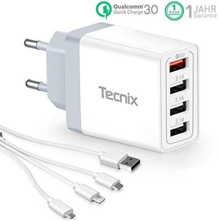 Tecnix USB Ladegerät mit QC 3.0 mit 30W & 4 Ports für 9,74€ (statt 15€)