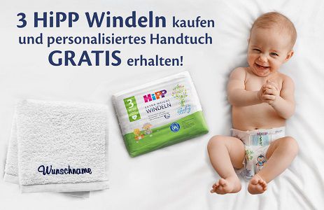 Hipp Windeln kaufen, personalisiertes Handtuch kostenlos erhalten