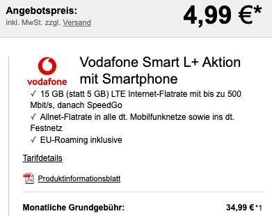 Sony Xperia 5 II für 4,99€ + Vodafone Flat mit 15GB LTE für 34,99€ mtl.