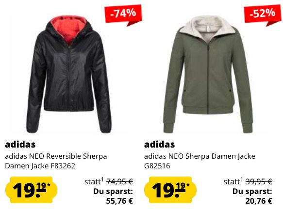 🔥 Knaller: adidas Damen Jacken für je nur 19,19€   z.B. Neo Sherpa Jacke (statt 33€)