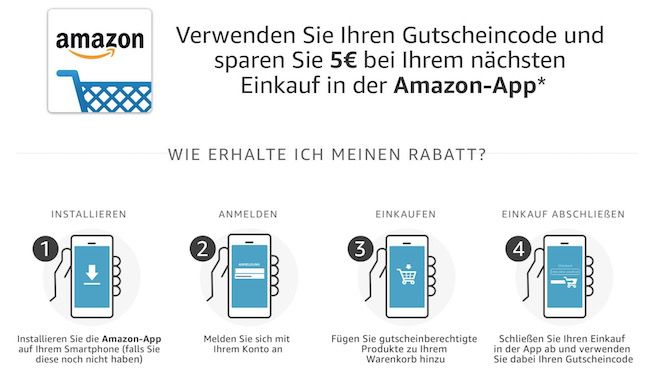 Schnell: 5€ Amazon Rabatt ab 25€ über die App (Prime)   auch Bestandskunden