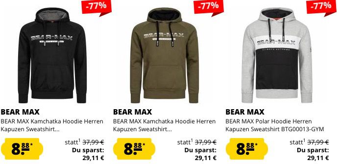 Bear Max Sale bei SportSpar   z.B. Hoodies ab 8,88€ und Jogginghosen ab 7,77€