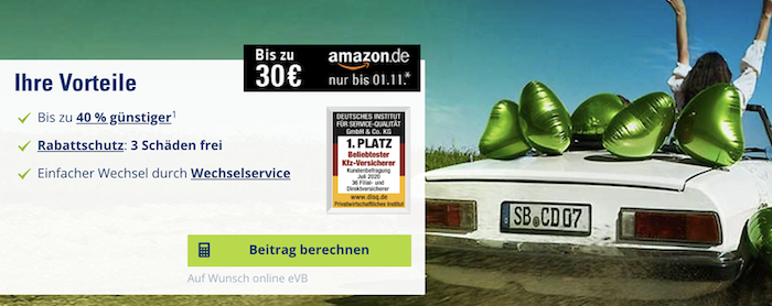 CosmosDirekt: Kfz Versicherung mit 30€ Amazon Gutschein Prämie + 75€ KwK Prämie