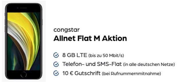 Apple iPhone SE (2020) 128GB für 89,95€ mit Telekom Flat von Congstar mit 8GB LTE für 20€ mtl.