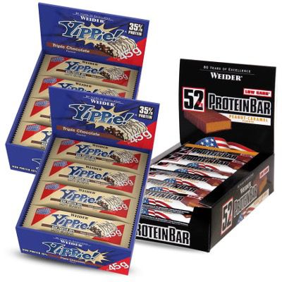 24x YIPPIE! Bar Triple Chocolate + 24x Protein Bar Erdnuss Karamell für 48€ (statt 102€)