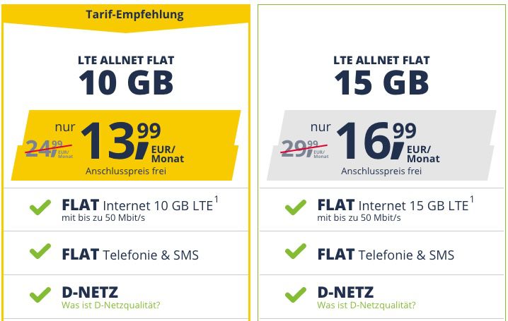 Vodafone Flat von freenet Mobile mit 10GB LTE für 13,99€ mtl. oder 15GB für 16,99€ mtl. + monatlich kündbar