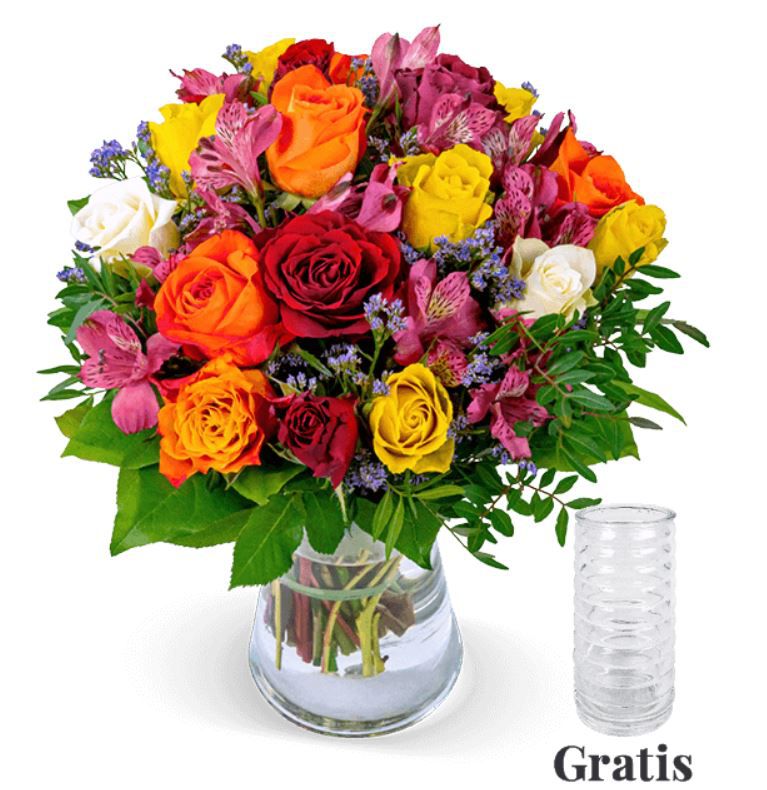 Rosenstrauss Farbentraum 40 Blüten für 27,98€ + gratis Vase