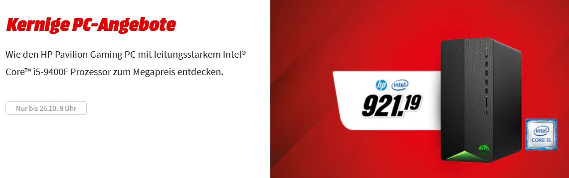 Media Markt kernige PC Angebote   z.B. HP ProDesk 400 G5 für 281,47€ (statt 387€)