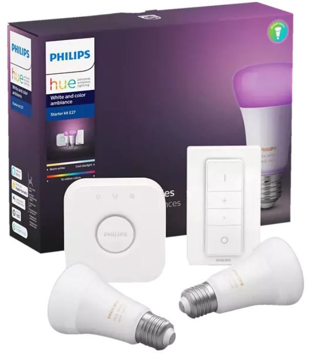 Philips Hue White & Color Starter Set inkl. Dimmer + 2 LED E27 für 99,24€ (statt 129€)
