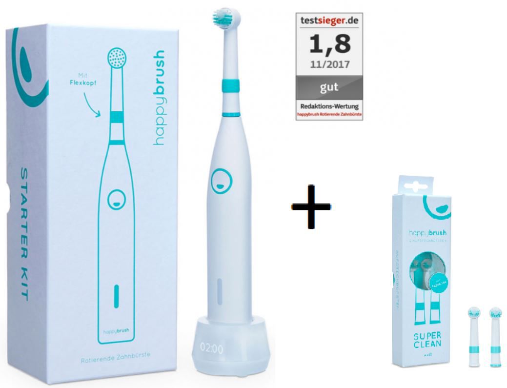 2x HAPPYBRUSH R1   elektrische Zahnbürste für 29,99€ (statt 53€) + 4 Ersatzbürsten