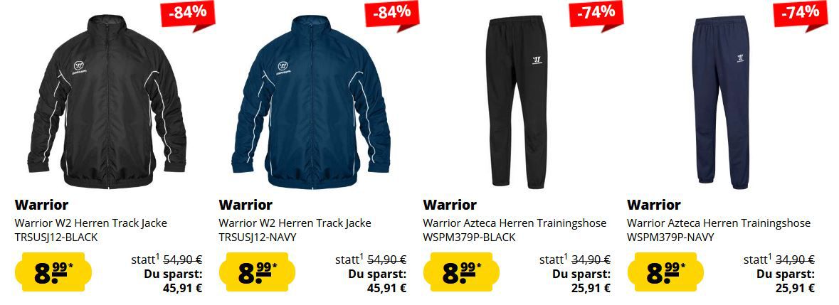 SportSpar kleiner Warrior Sale   z.B. Warrior W2 Herren Track Jacke ab 8,99€ (statt 39€)
