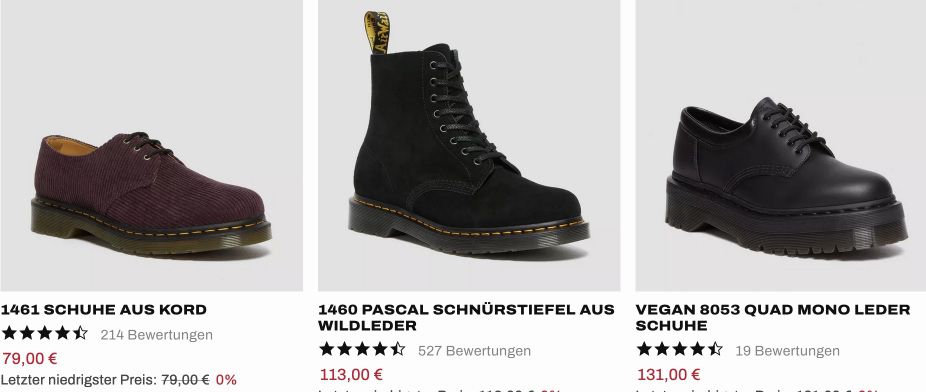 Dr. Martens Sale mit bis zu 50% Rabatt   z.B. Vintage Glattlederschuhe für 94€ (statt 190€)