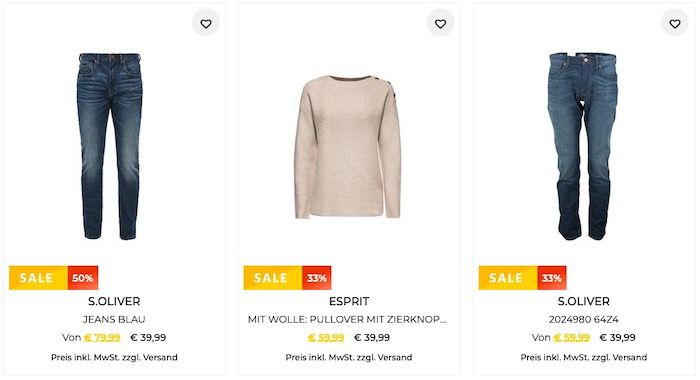 30% Extra Rabatt auf Esprit und s.Oliver auch im Sale z.B. s.Oliver Webware Jacke für 62,99€ (statt 120€)