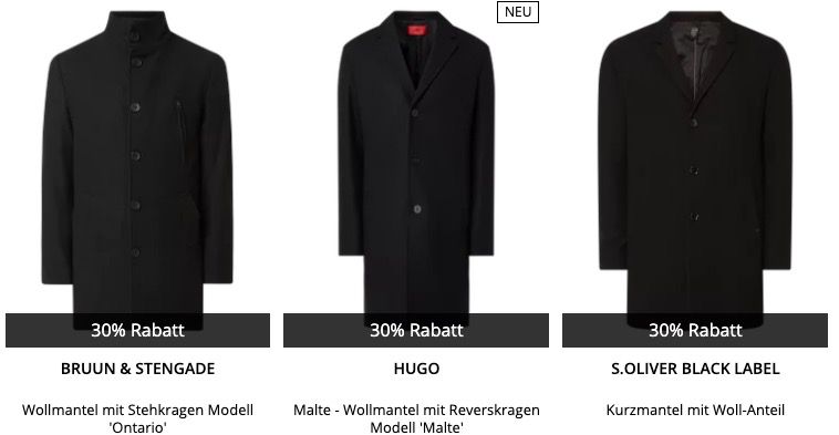 30% Rabatt auf Mäntel bei Peek & Cloppenburg*   z.B. JOOP! Faron Mantel nur 209,99€ (statt 300€)