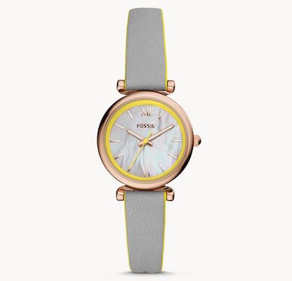 Fossil Carlie Mini Damenuhr mit 28mm + Lederarmband für 30€ (statt 65€)   gratis Gravur