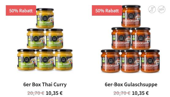 Ausverkauft! 6er Pack Little Lunch Thai Curry oder Gulaschsuppe für je 10€   keine VSK ab 35€