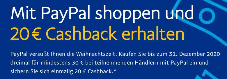 PayPal: 20€ Cashback bei 3 Einkäufe je mind. 30€ in ausgewählten Shops   z.B. im aktuellen About You Pre Black Friday Sale