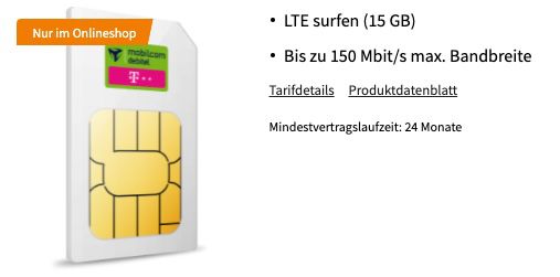 Telekom 15GB LTE 150 Mbit/s Datentarif für 19,99€ + 350€ Gutschein (eff. 7,07€ mtl.)