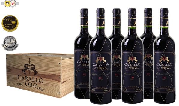 6x Caballo de Oro   Valdepeñas Rotwein Gran Reserva in Holzbox für 42,44€ (statt 60€)