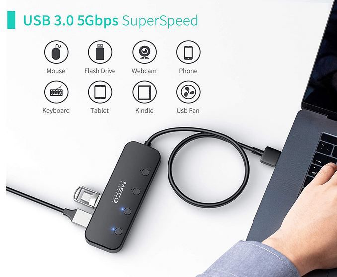 Meco Eleverde 4 Port USB 3 Hub für 6,49€ (statt 13€)   Prime