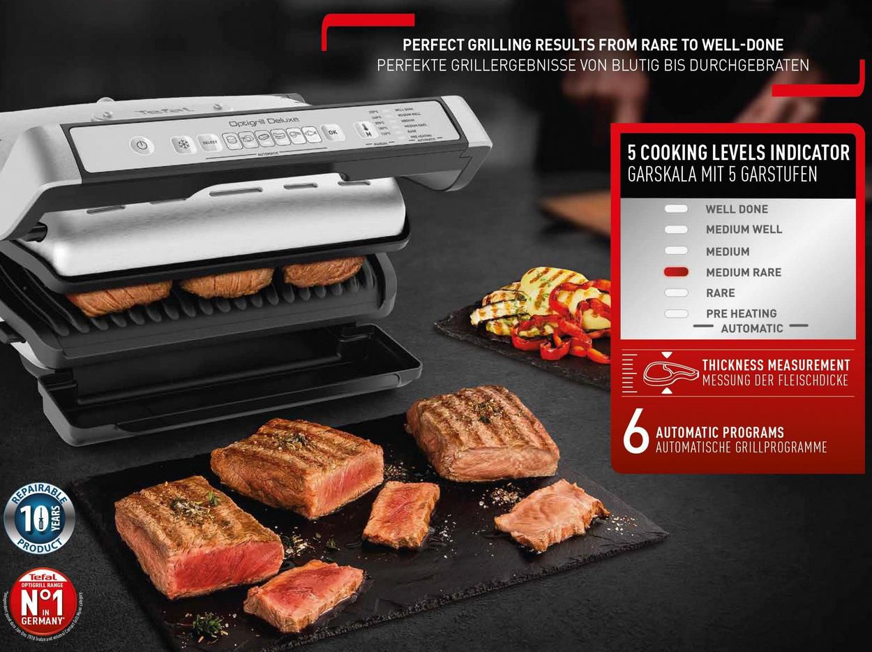 🥩 Tefal OptiGrill Deluxe GC707D Kontaktgrill für 95,93€ (statt 117€)