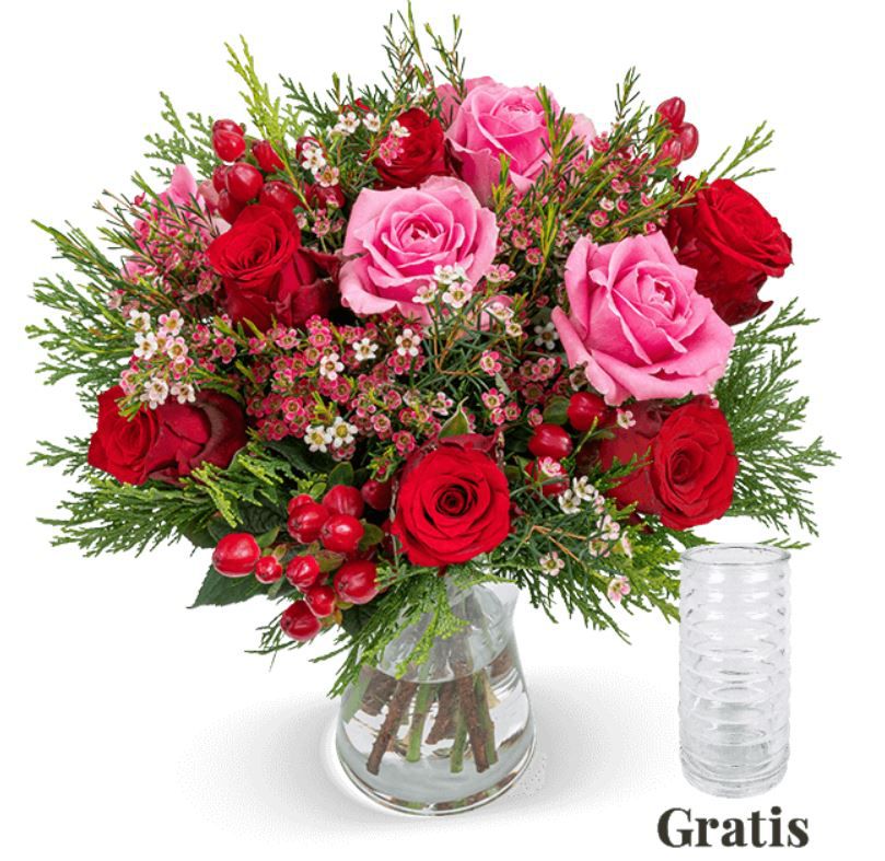 Deko Rosenstrauß Winterzauber + gratis Vase für 24,98€