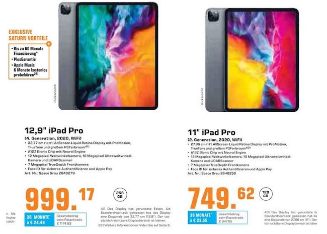 Vorbei! Apple iPad Pro 12.9 (2020) 256GB WiFi für 989€ (statt 1.129€) oder iPad Pro 11 (2020) 128GB WiFi für 739,62€