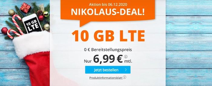 Nikolaus Deal 🔥 o2 Tarif mit 60 Freiminuten + 10GB LTE für 6,99€ mtl. + keine Laufzeit