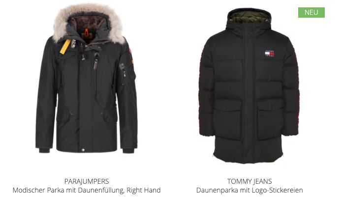 Hirmer mit 30% Rabatt auf Winterjacken   z.B. Tommy Jeans Daunenparka für 209€ (statt 299€)