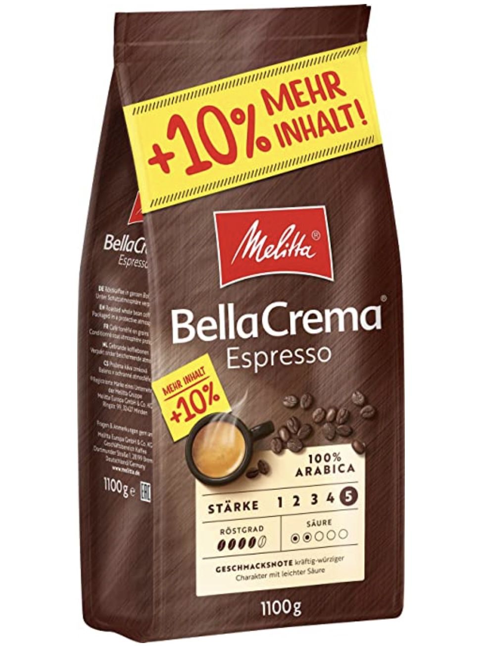 5x 1,1kg Melitta BellaCrema ganze Bohne ab 45,46€ (statt 55€)