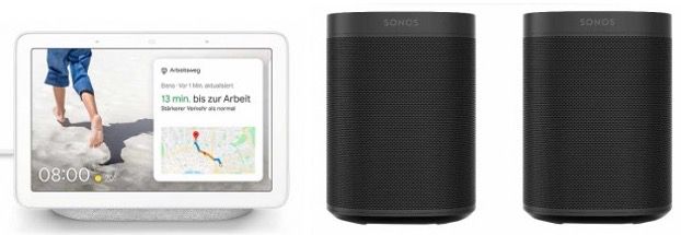 2x Sonos One 2. Gen. mit WLAN, Alexa und AirPlay2 + Google Nest Hub für 429,95€ (statt 482€)