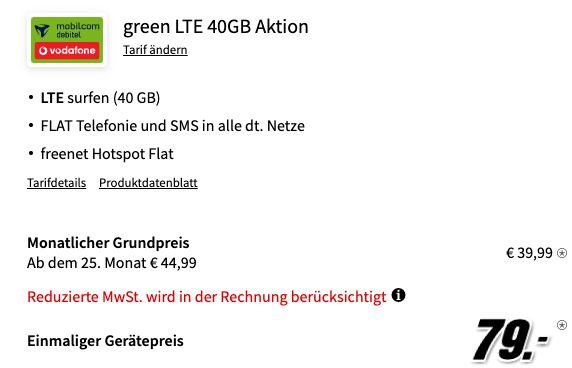 Apple iPhone 11 Pro 64GB für 79€ + Vodafone Allnet Flat mit 40GB LTE für 39,99€ mtl.