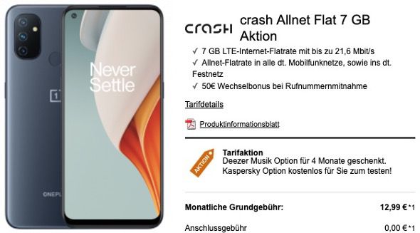 OnePlus Nord N100 64GB für 4,99€ mit Vodafone Allnet Flat inkl. 7GB LTE für 12,99€ mtl.