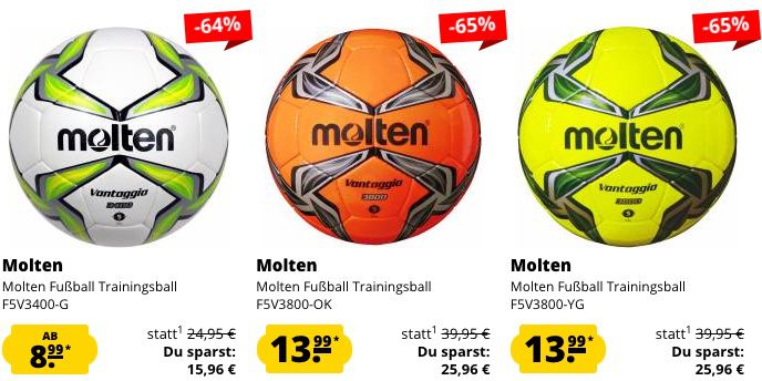 Molten Fußbälle im Sale   z.B. Europa League Trainingsball Größe 5 für 11,44€ (statt 33€)