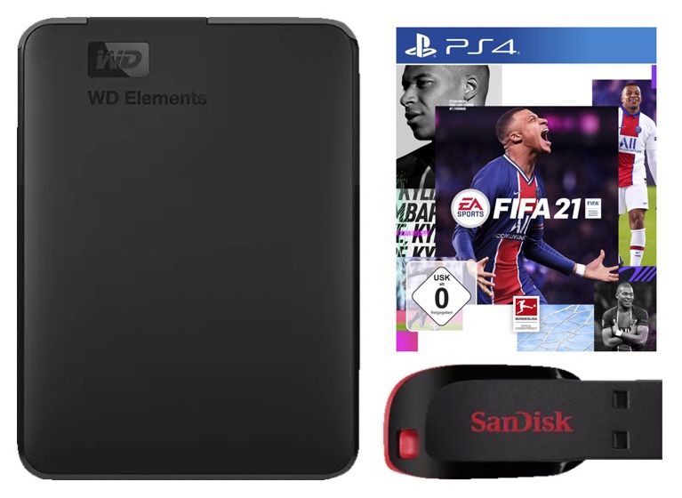 Fifa 21 (PS4) + WD Elements Portable 1TB + 32GB SanDisk Cruzer Blade für 49,71€ (statt 95€)