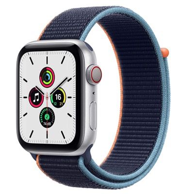 Apple Watch SE 44mm GPS + LTE Smartwatch in Silber mit Sport Loop Dunkelmarine für 328,50€ (stat 365€)