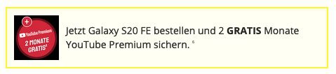 Samsung Galaxy S20 FE 128GB für 4,95€ + O2 Flat mit 20GB LTE 300MBit für 23,99€ mtl.