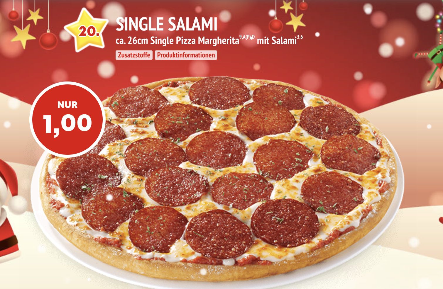 Call a Pizza: Pizza Salami 26cm nur heute für 1€ 