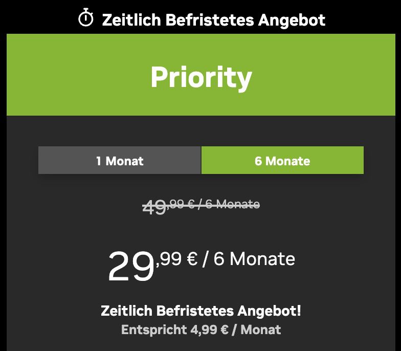 6 Monate NVIDIA GeForce Now Cloud Gaming inkl. RTX für 29,99€ (statt 50€)