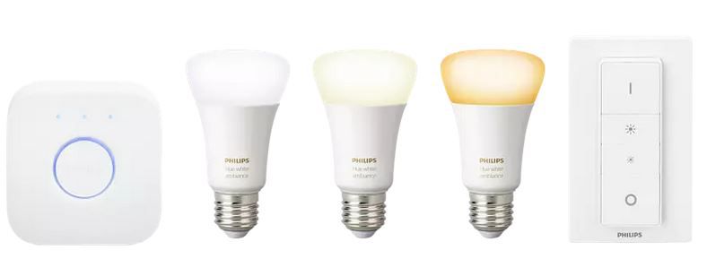 PHILIPS Hue White Ambiance Starter Kit 3 x LEDs, Bridge, Dimmer für 83,97€ (statt 148€)